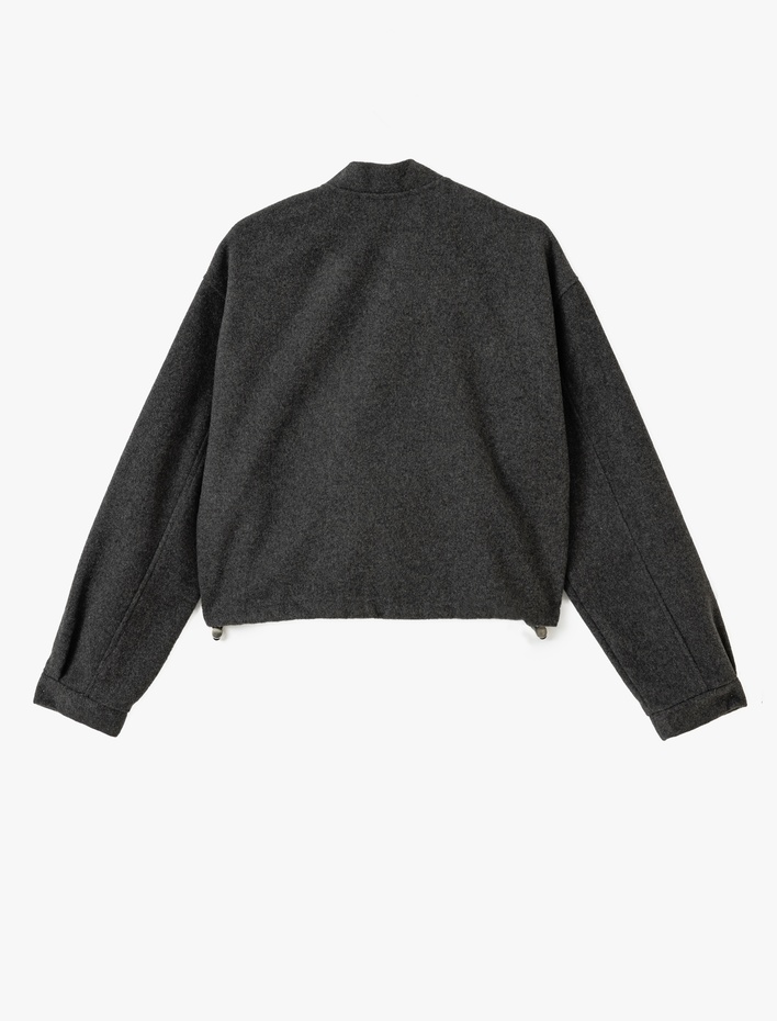  Cep Detaylı Fermuarlı Kolej Crop Bomber Ceket