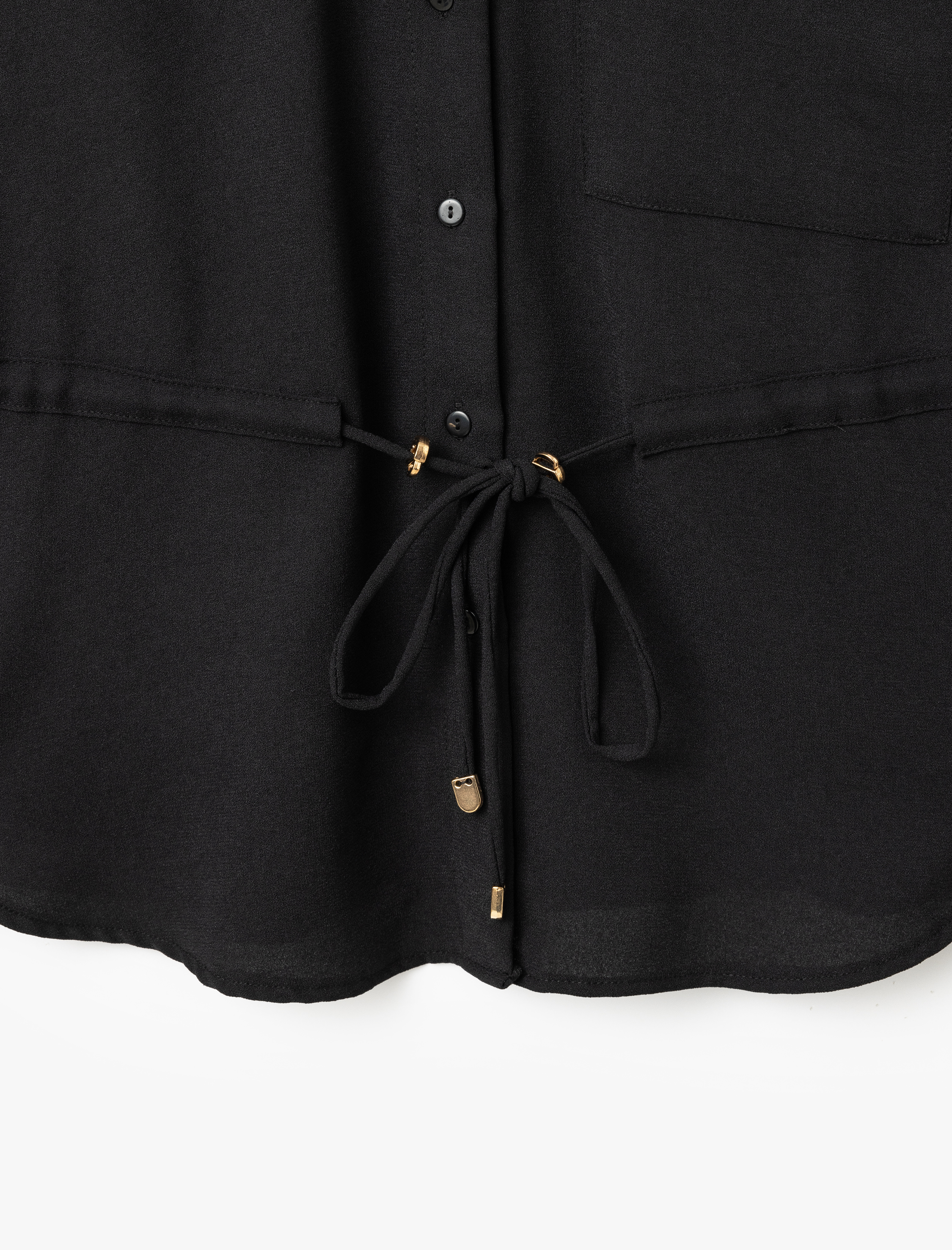   Uzun Kollu Beli Bağcıklı Cep Detaylı Gömlek Ceket