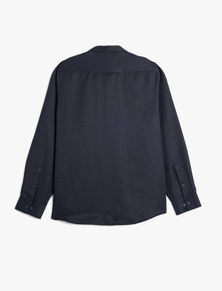  Pamuk Karışımlı Klasik Regular Fit Uzun Kollu Düğmeli Yarım İtalyan Yaka Gömlek