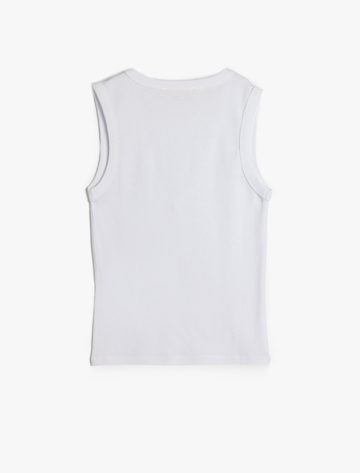  Pamuklu V Yaka Kolsuz Fitilli Kadın Tişört