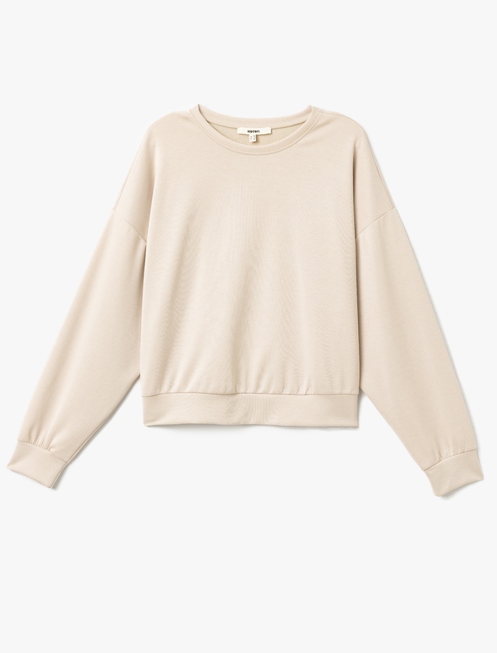  Modal Kumaş Bisiklet Yaka Uzun Kollu Basic Sweatshirt