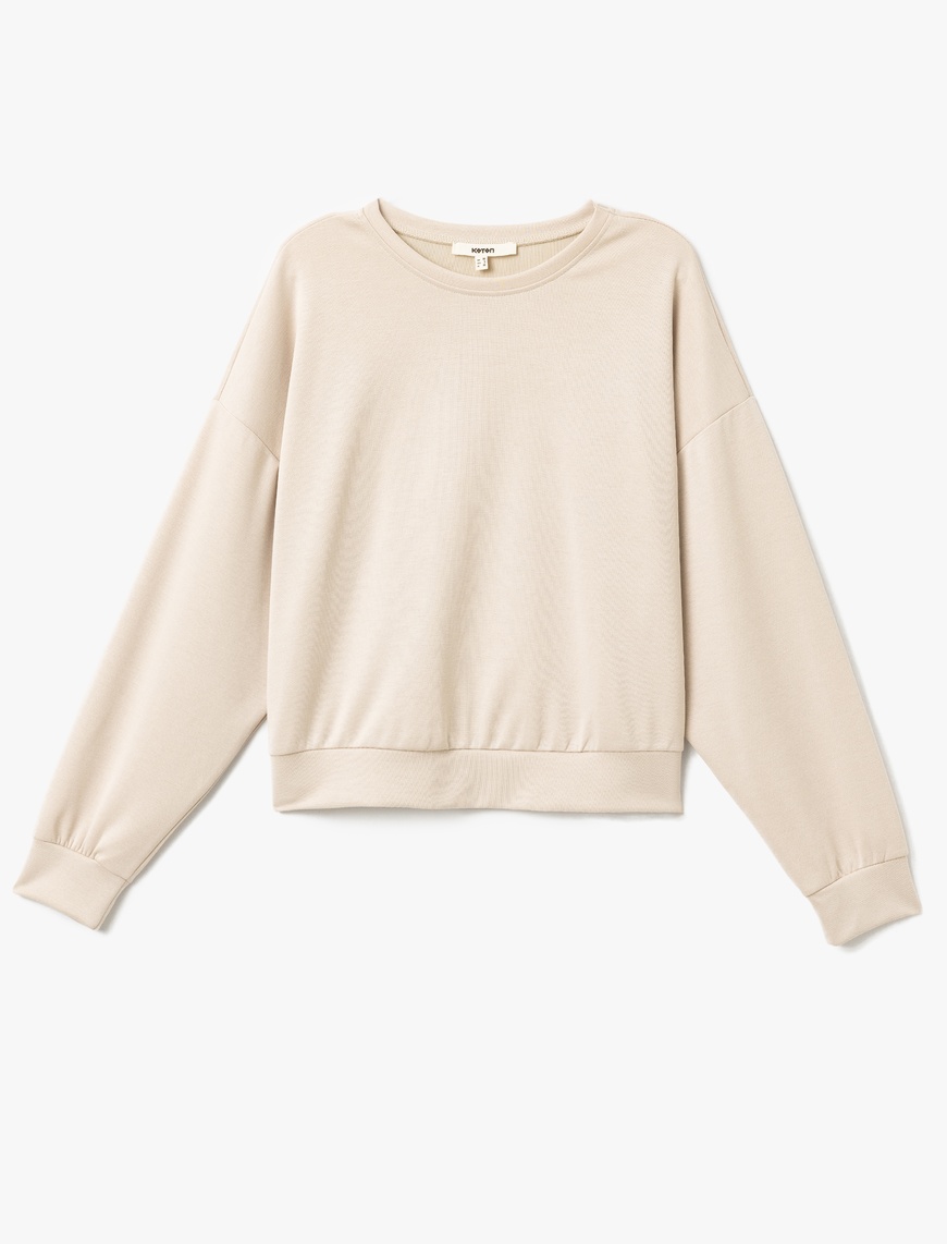   Modal Kumaş Bisiklet Yaka Uzun Kollu Basic Sweatshirt