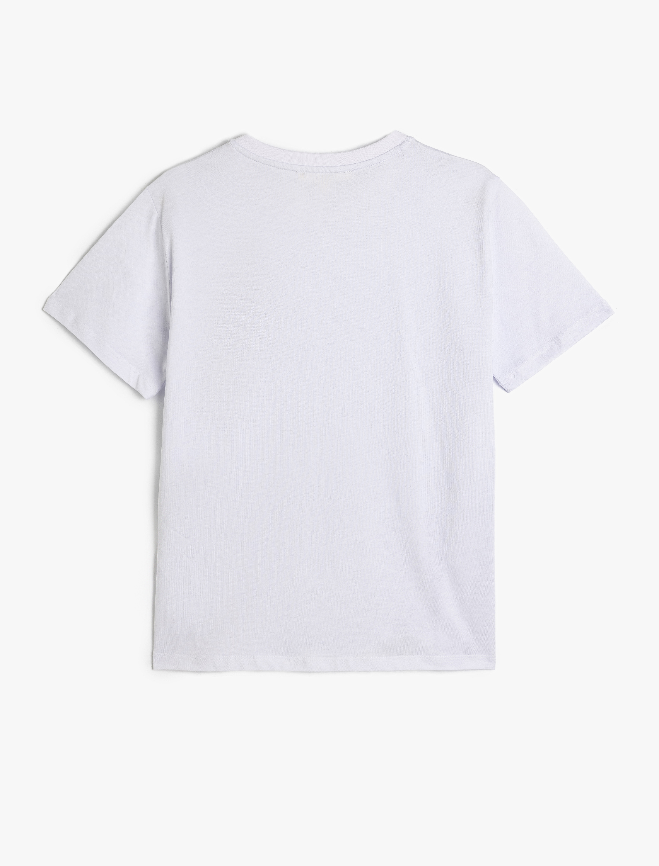   Pamuklu Kedi İşleme Detaylı Kısa Kollu Bisiklet Yaka Tişört