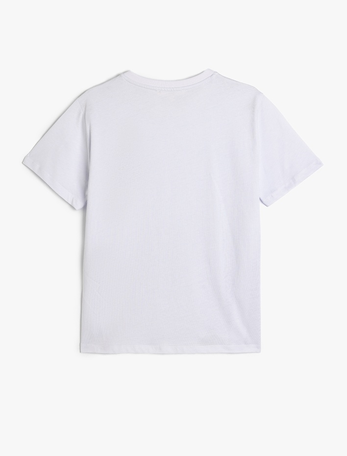  Pamuklu Kedi İşleme Detaylı Kısa Kollu Bisiklet Yaka Tişört