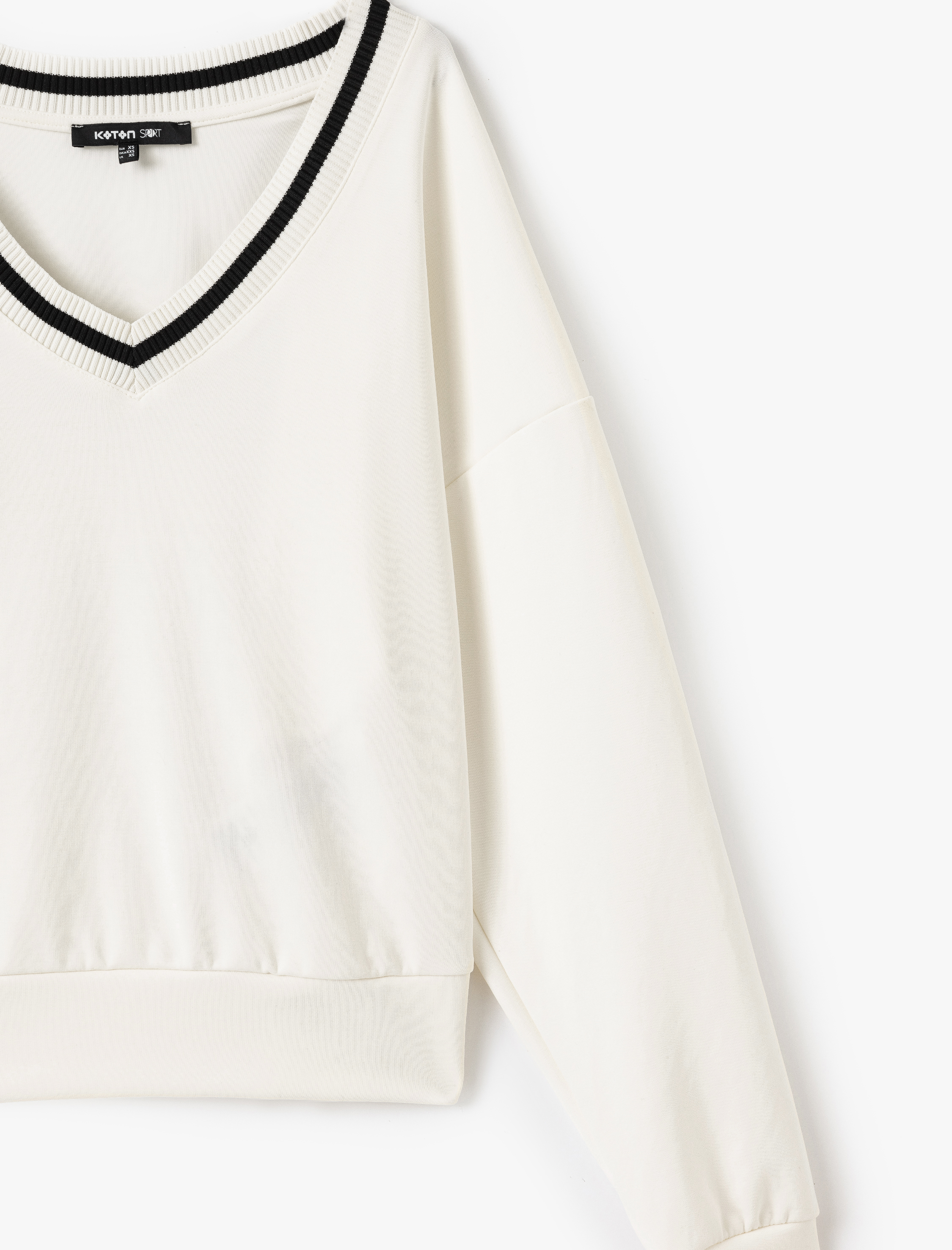 Çizgili Modal Karışımlı Oversize V Yaka Spor Sweatshirt