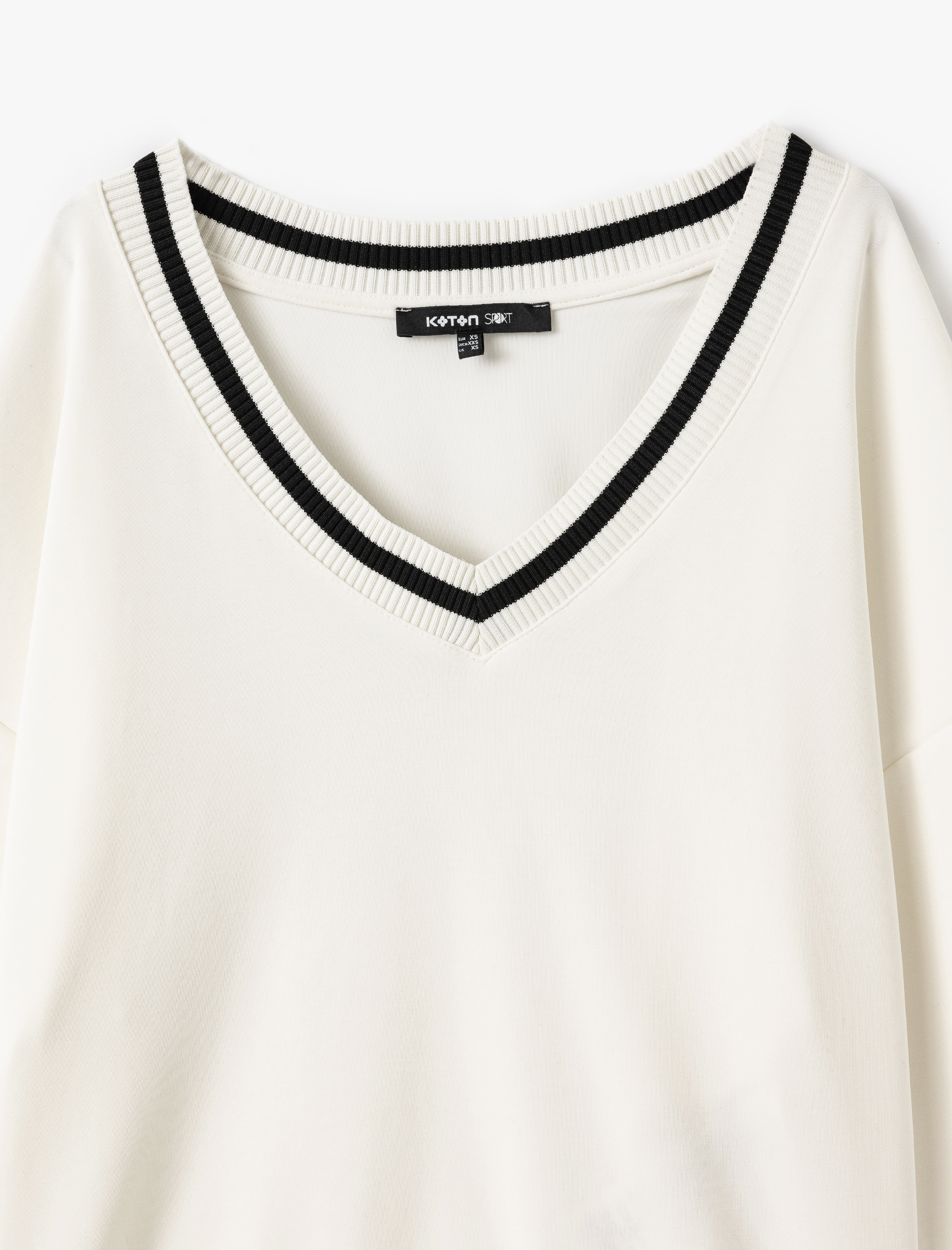 Çizgili Modal Karışımlı Oversize V Yaka Spor Sweatshirt