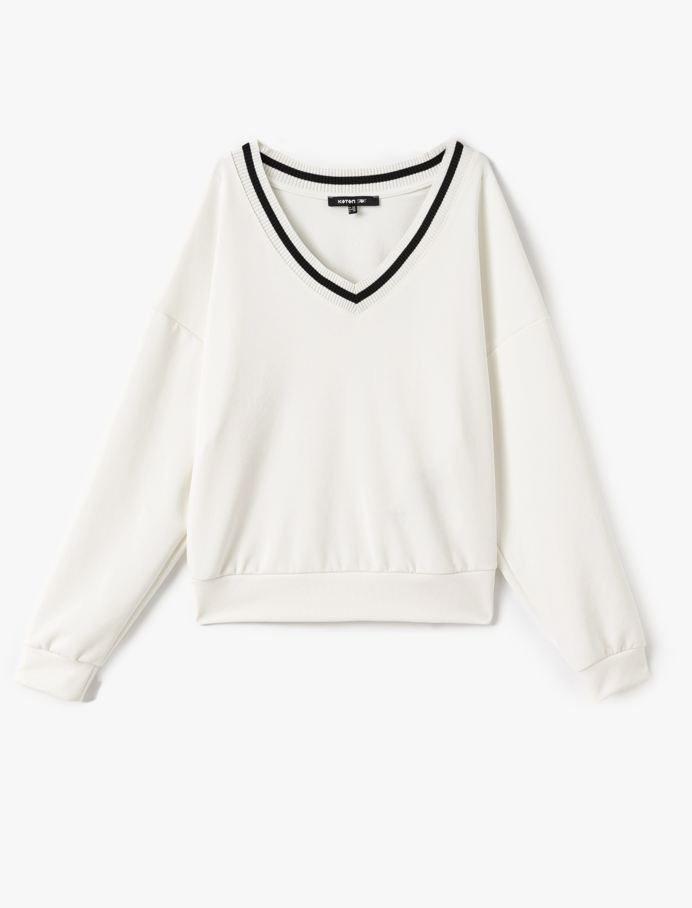 Çizgili Modal Karışımlı Oversize V Yaka Spor Sweatshirt