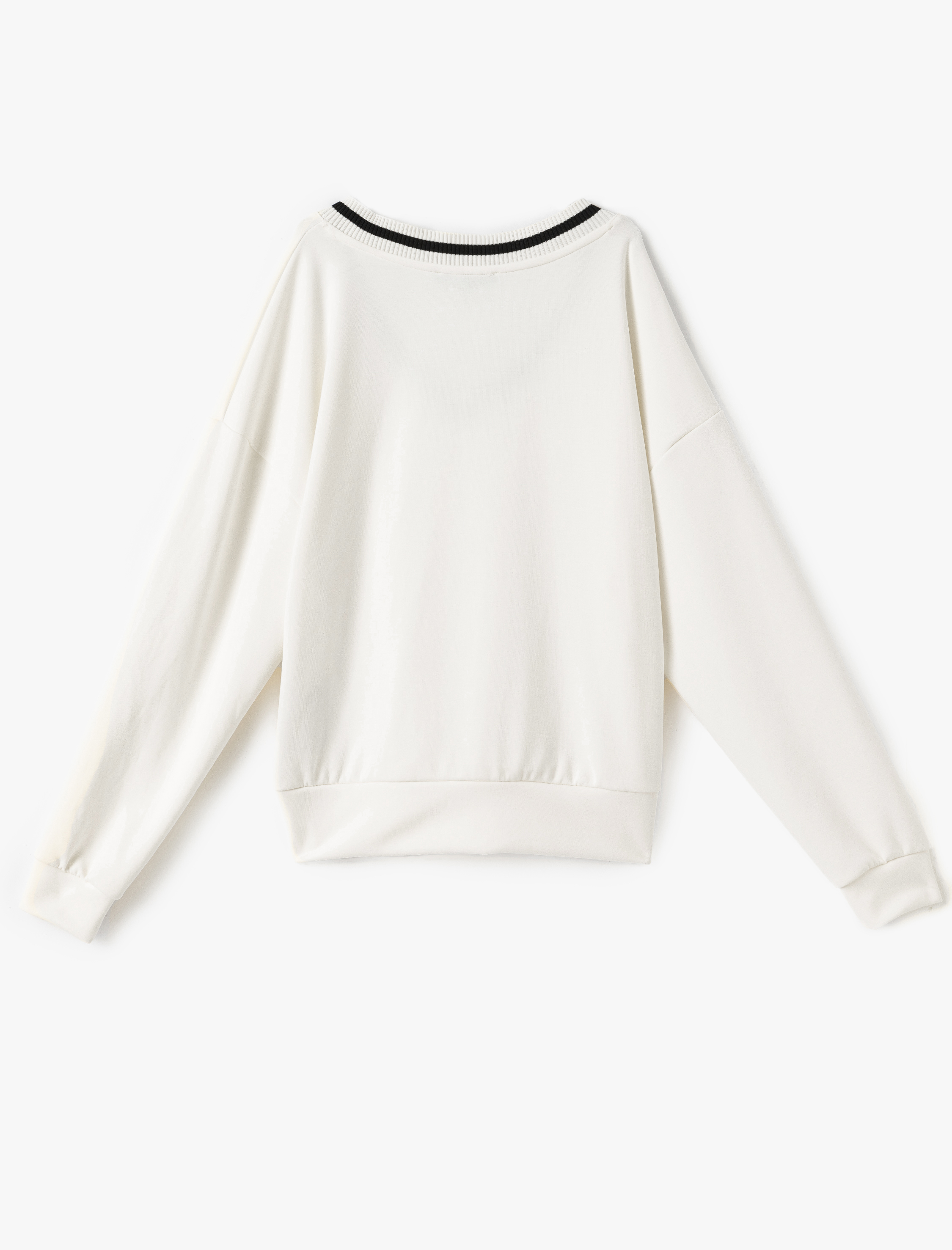 Çizgili Modal Karışımlı Oversize V Yaka Spor Sweatshirt