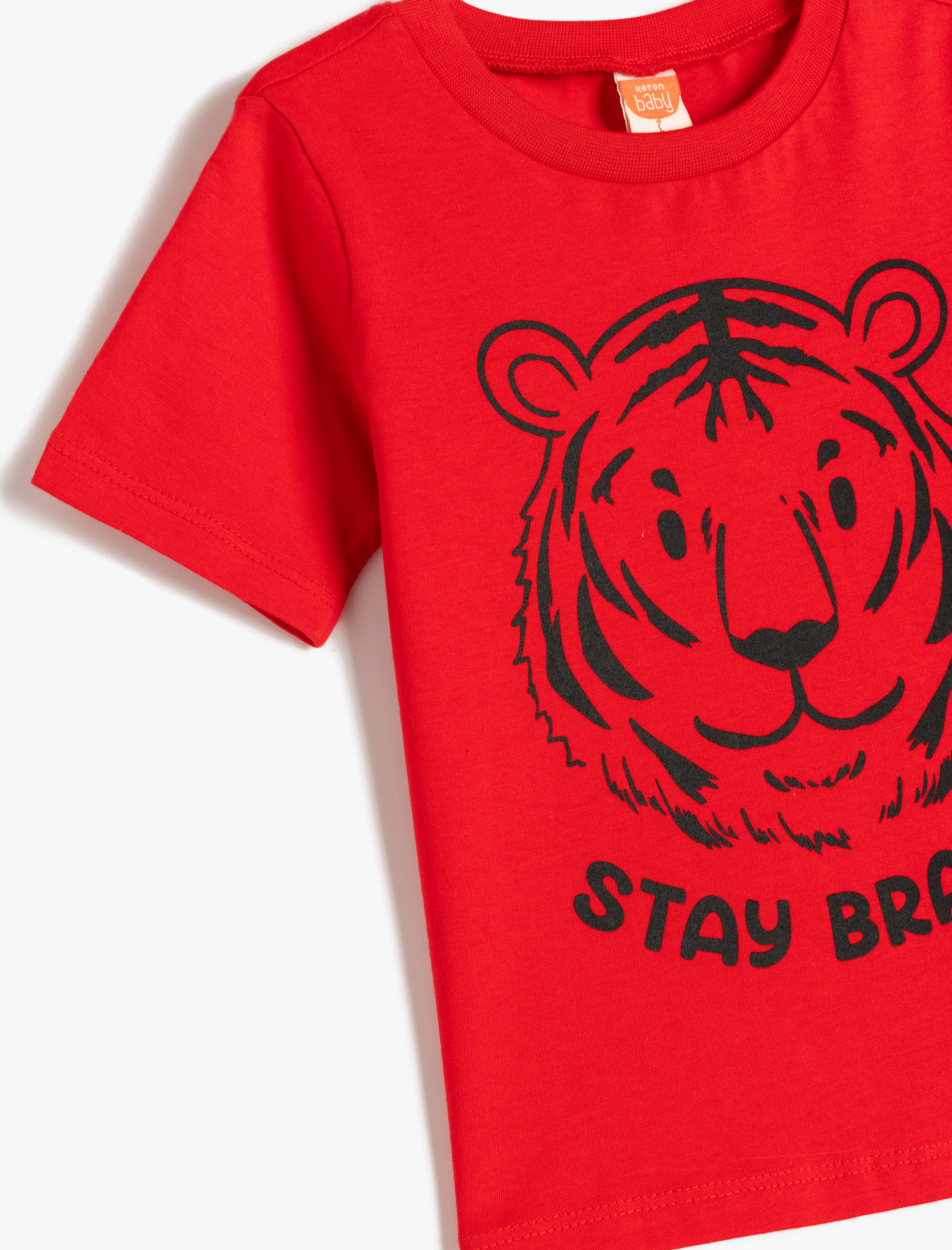 Erkek Bebek Kaplan Baskılı Bisiklet Yaka Kısa Kollu Pamuklu Tişört