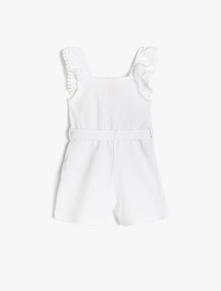 Kız Bebek Pamuklu Askılı Fırfır Detaylı Kemerli Kısa Tulum