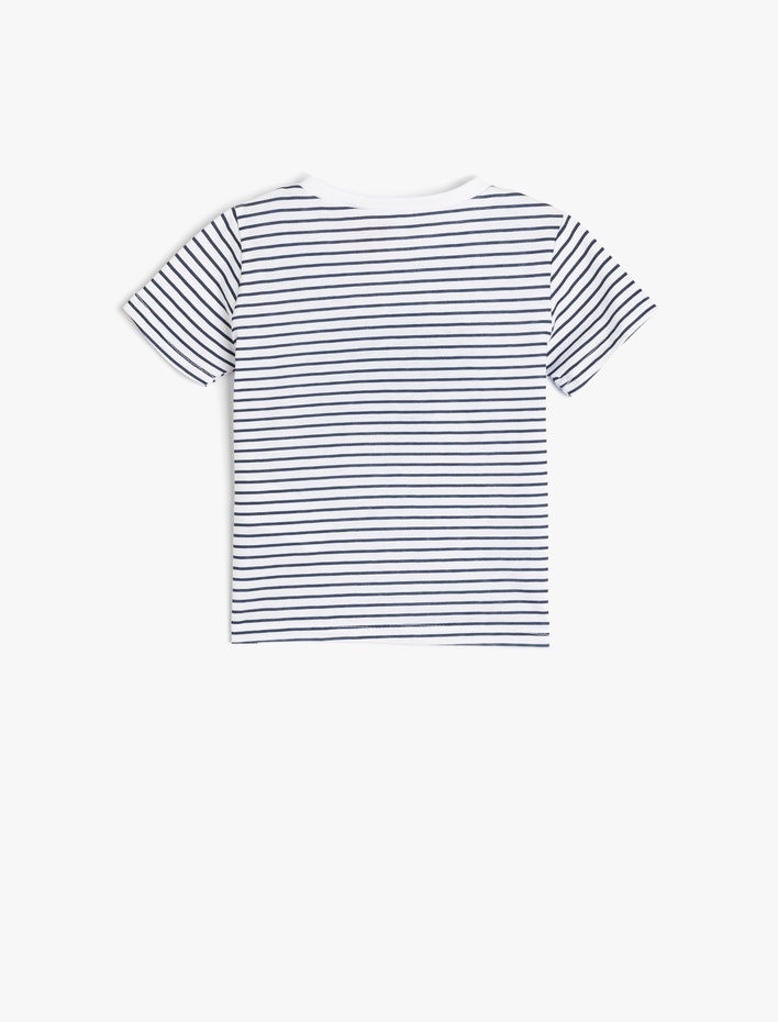 Erkek Bebek Fil Aplikeli Bisiklet Yaka Kısa Kollu Pamuklu Tişört