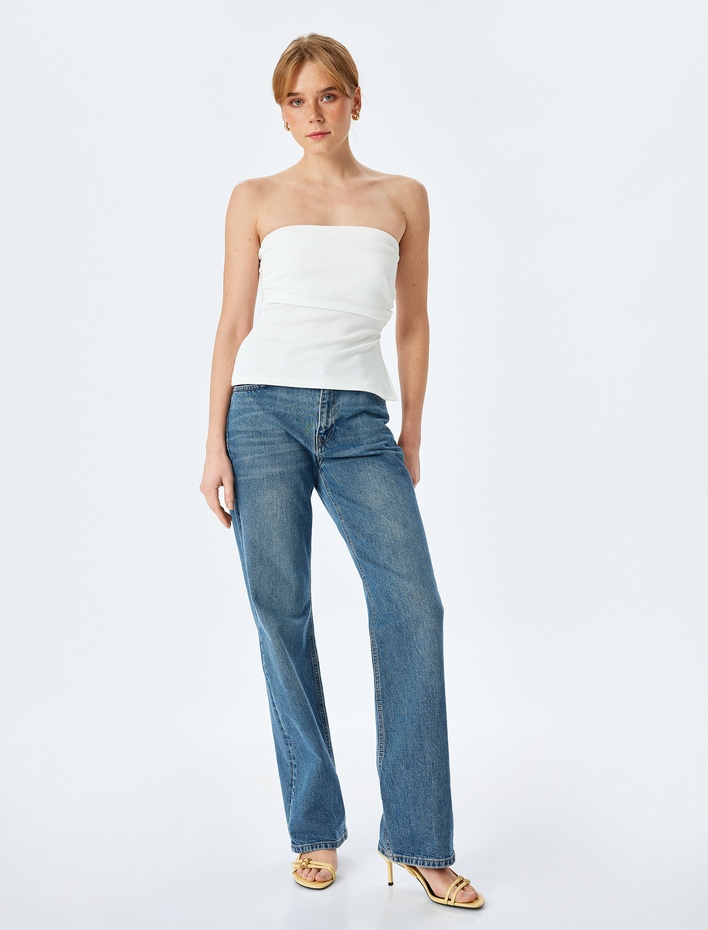  Krep Scuba Kumaş Drape Detaylı Asimetrik Straplez Body