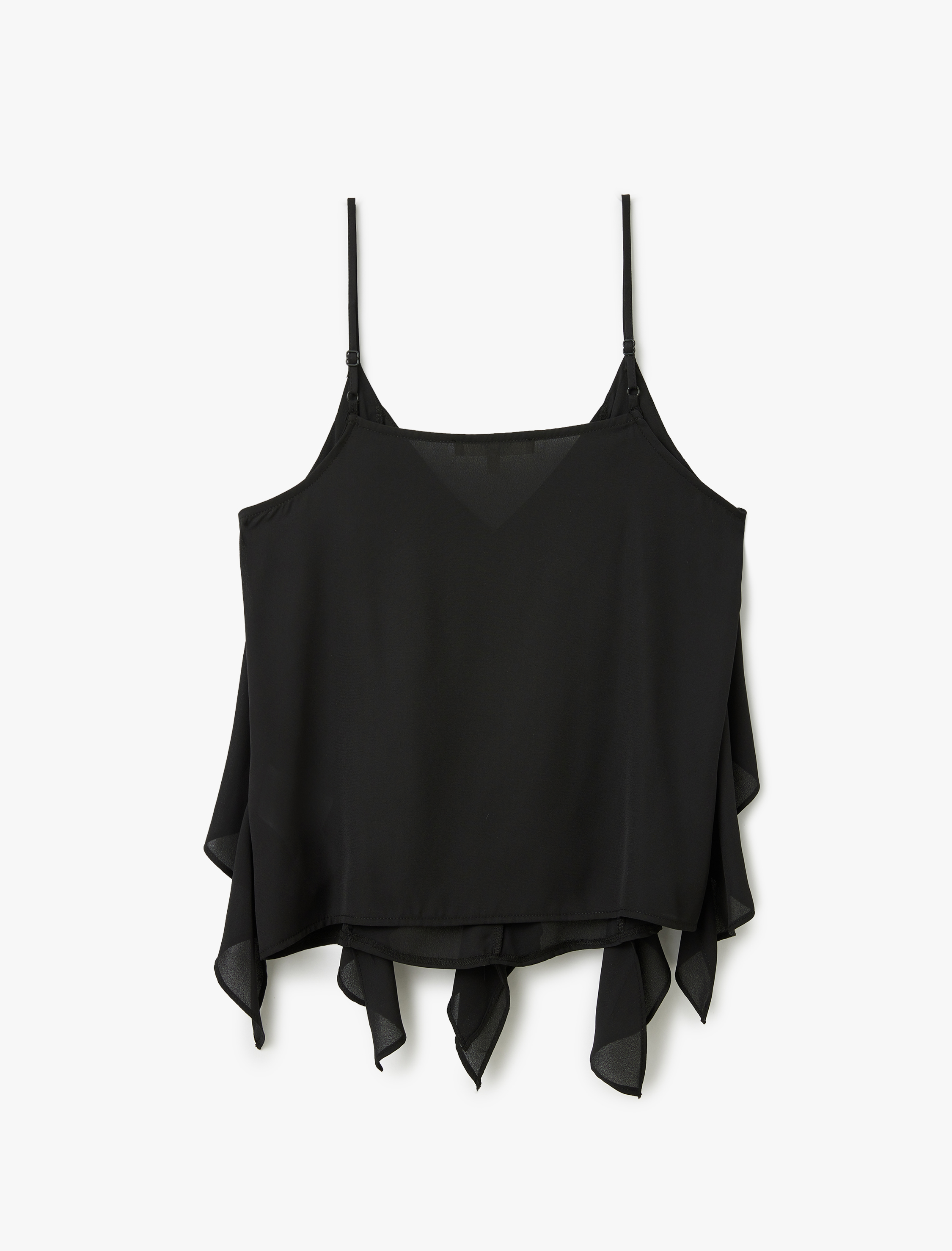 Krep Kumaş V Yaka İnce Askılı Fırfırlı Bluz