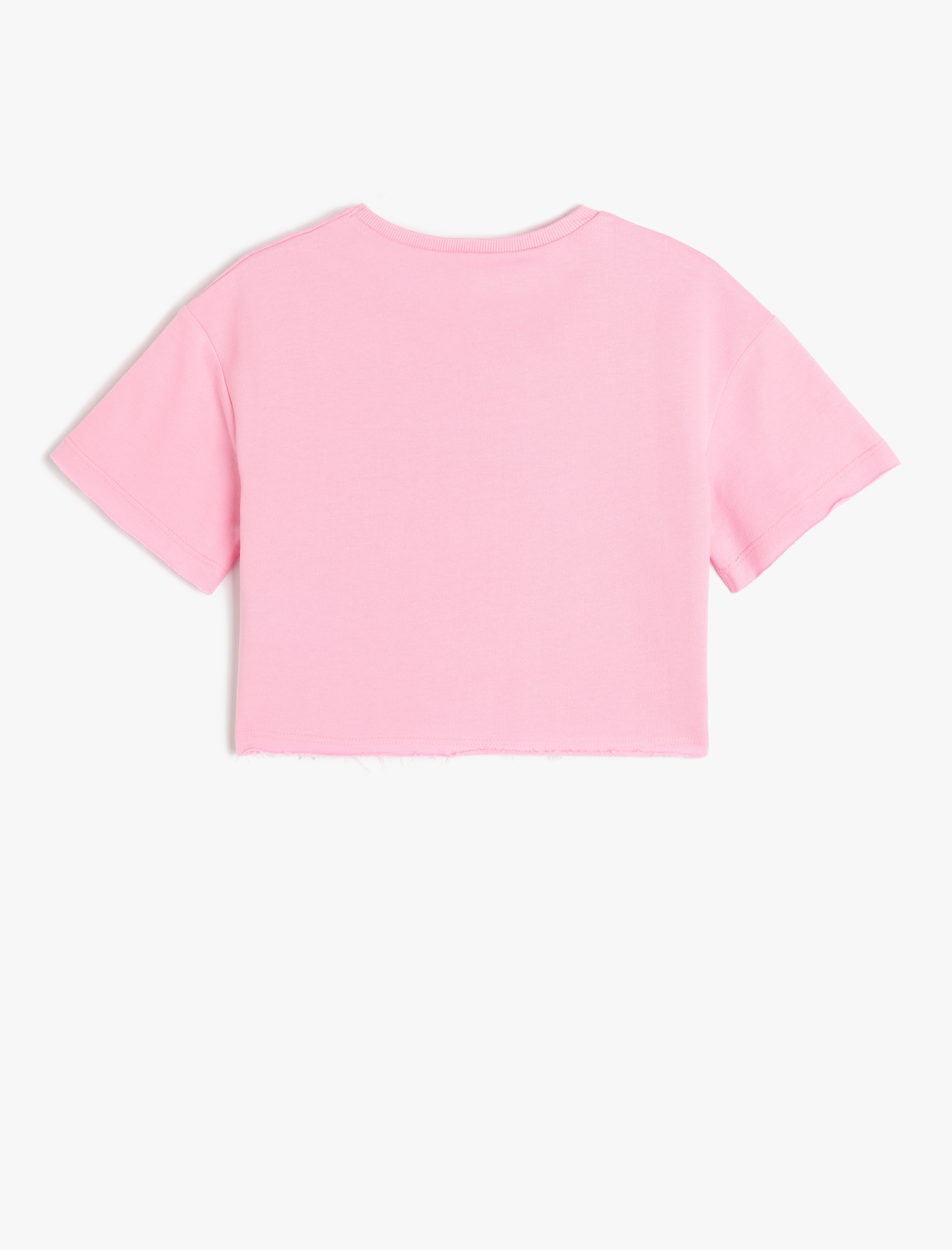  Kız Çocuk Slogan Baskılı Bisiklet Yaka Kısa Kollu Pamuklu Crop Tişört