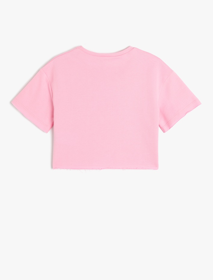 Kız Çocuk Slogan Baskılı Bisiklet Yaka Kısa Kollu Pamuklu Crop Tişört