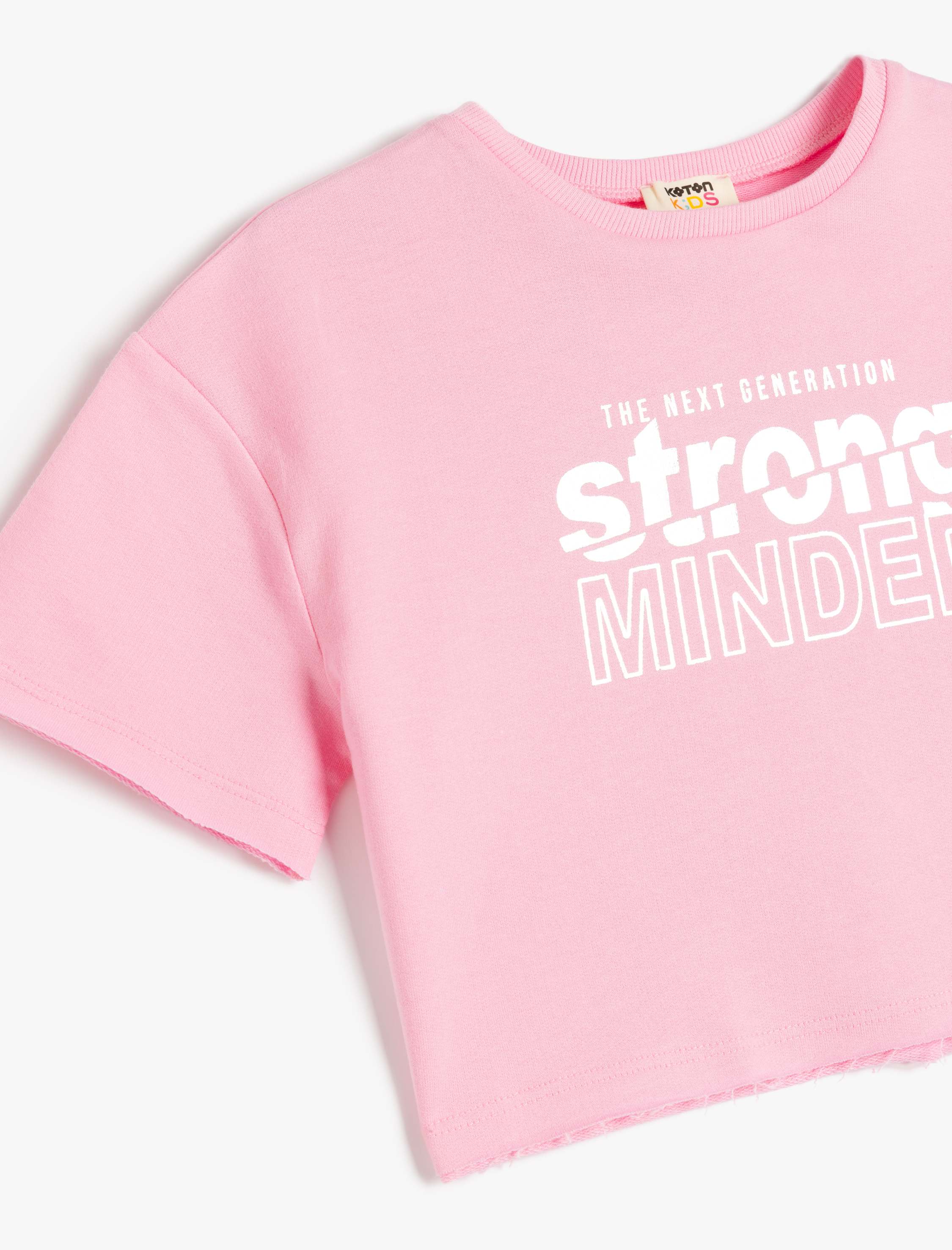  Kız Çocuk Slogan Baskılı Bisiklet Yaka Kısa Kollu Pamuklu Crop Tişört