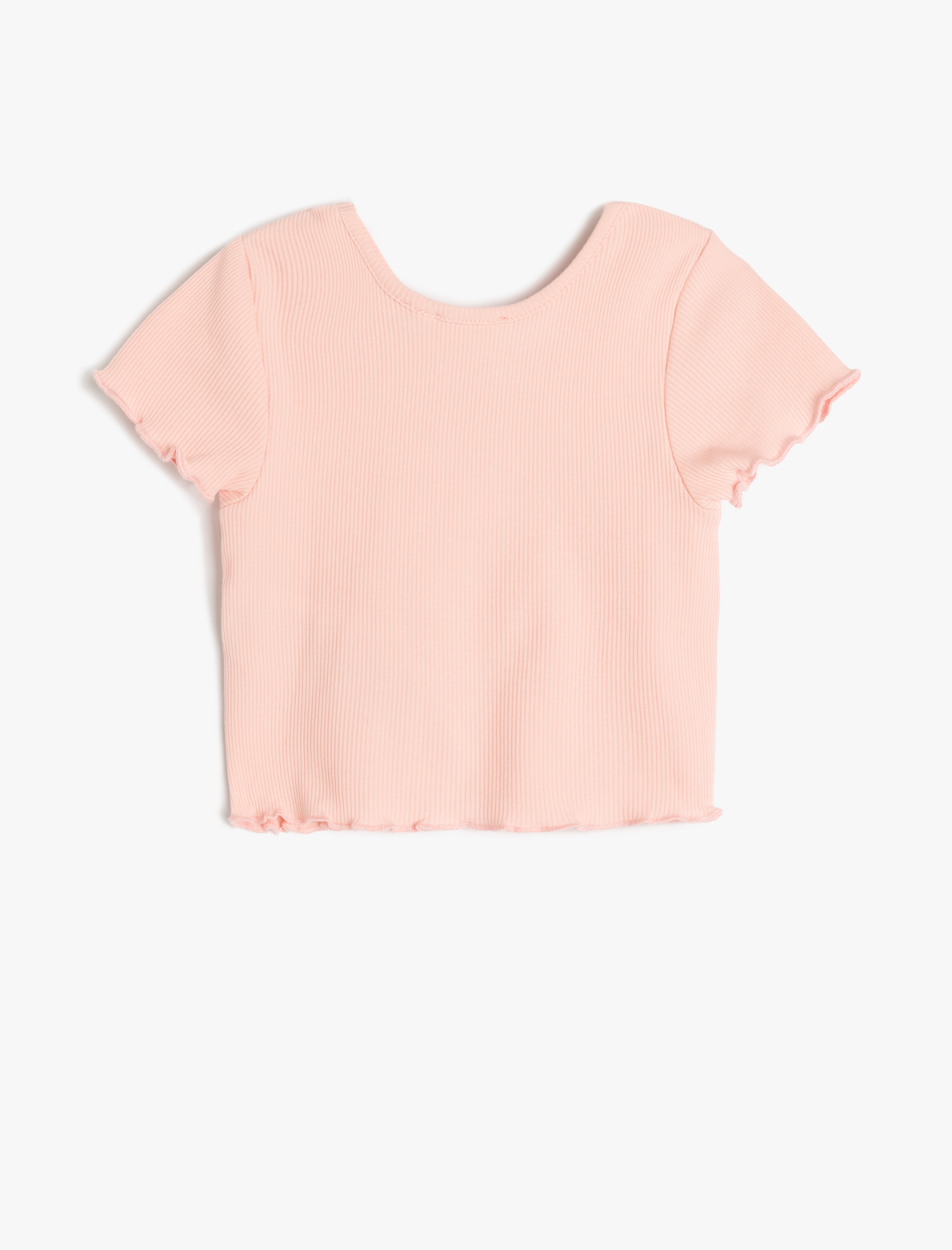  Kız Çocuk Fiyonk Detaylı Kısa Kollu Bisiklet Yaka Pamuklu Crop Tişört