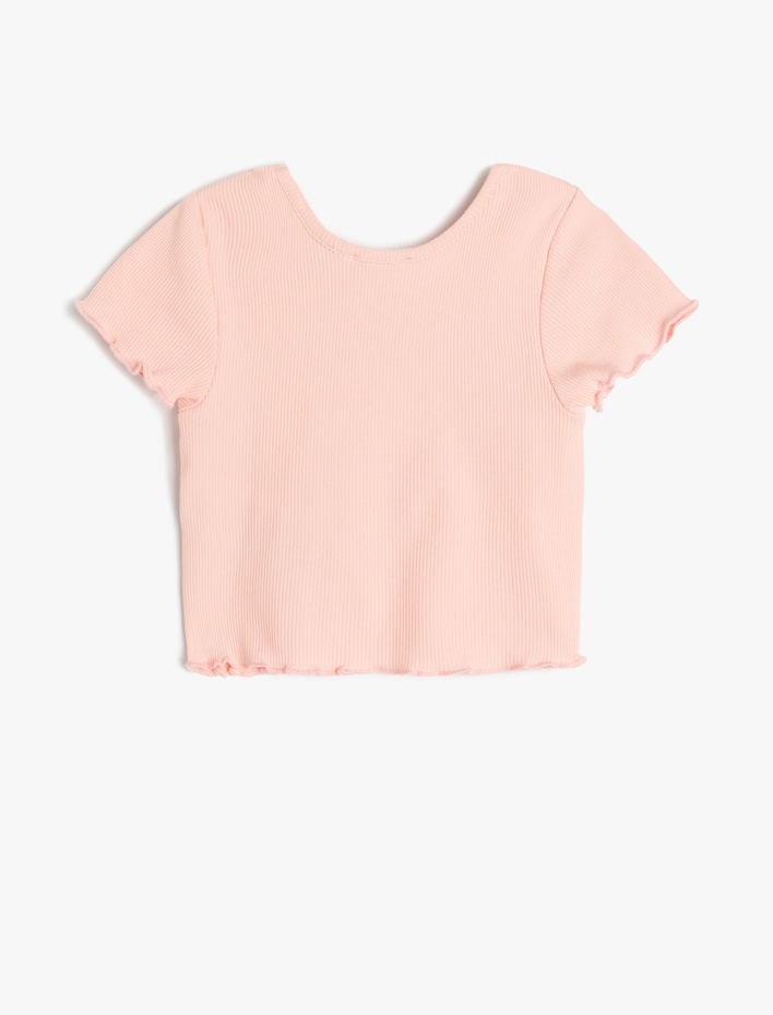 Kız Çocuk Fiyonk Detaylı Kısa Kollu Bisiklet Yaka Pamuklu Crop Tişört