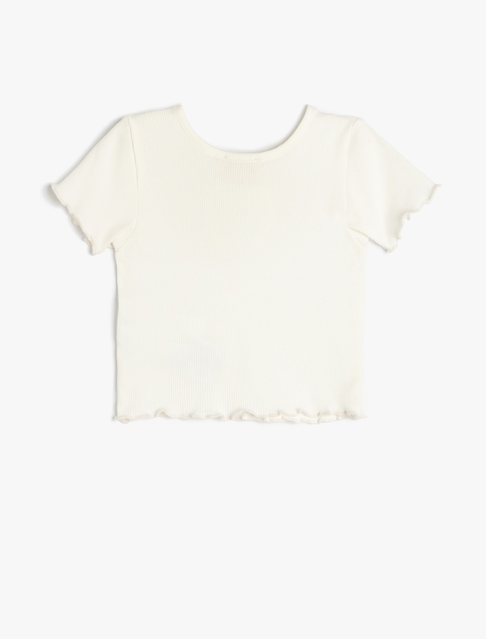 Kız Çocuk Fiyonk Detaylı Kısa Kollu Bisiklet Yaka Pamuklu Crop Tişört