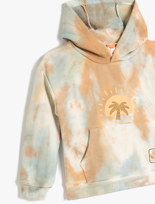 Kapşonlu Palmiye Baskılı Uzun Kollu Pamuklu Sweatshirt_2
