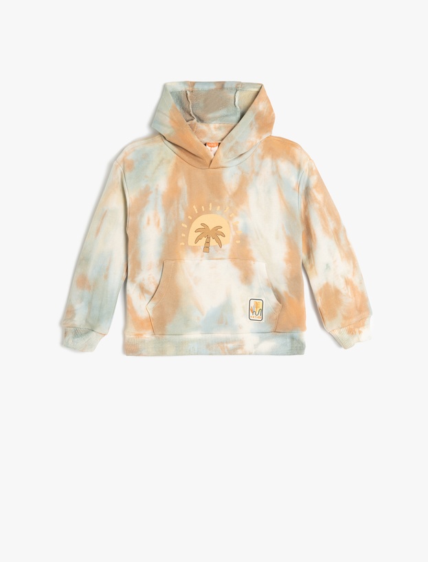 Kapşonlu Palmiye Baskılı Uzun Kollu Pamuklu Sweatshirt_0