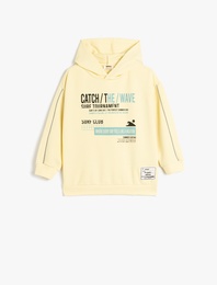 Kapşonlu Uzun Kollu Slogan Baskılı Oversize Sweatshirt