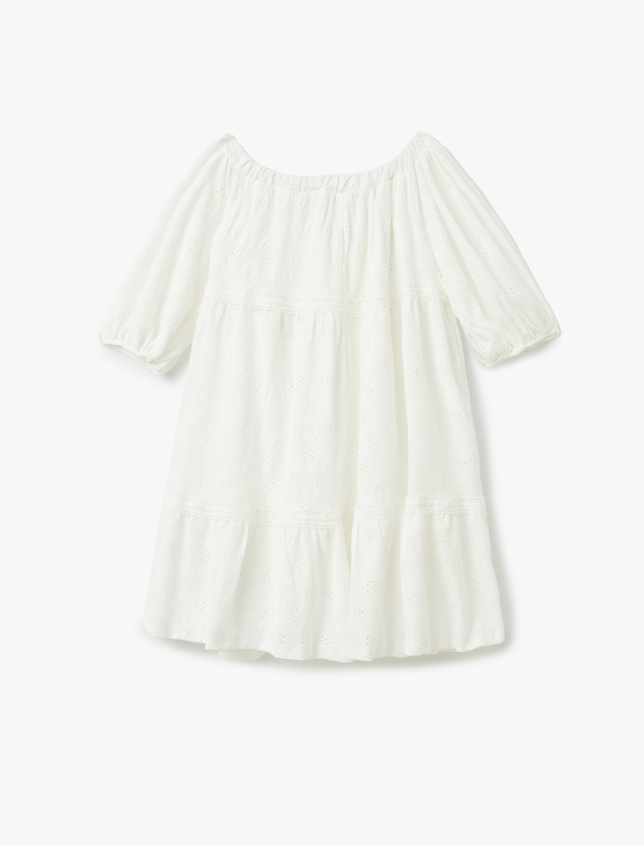   Yarım Balon Kollu Omuzu Açık Mini Fistolu Elbise