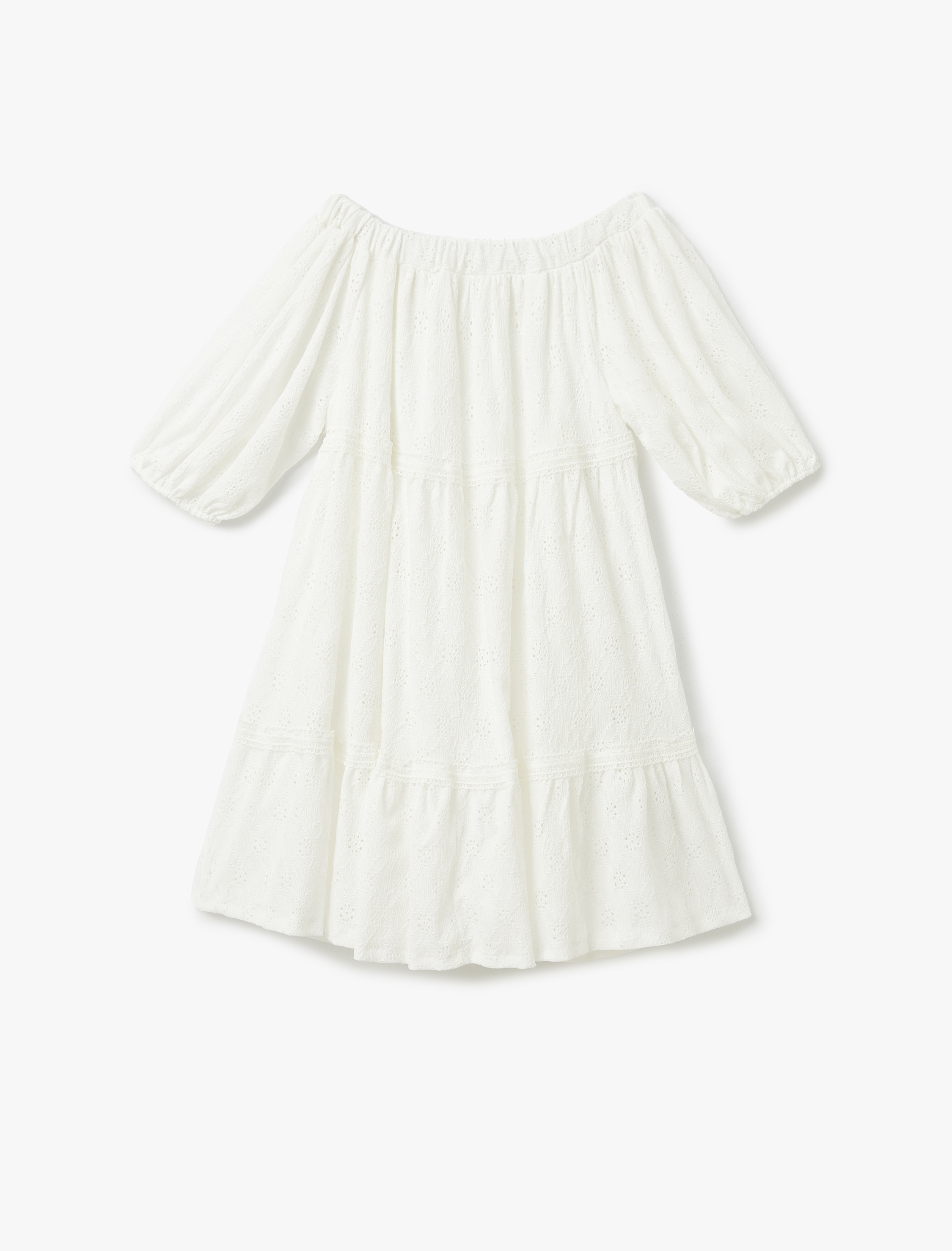   Yarım Balon Kollu Omuzu Açık Mini Fistolu Elbise