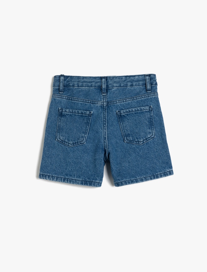 Kız Çocuk Pamuklu Yüksek Belli Örgü Detaylı Denim Şort