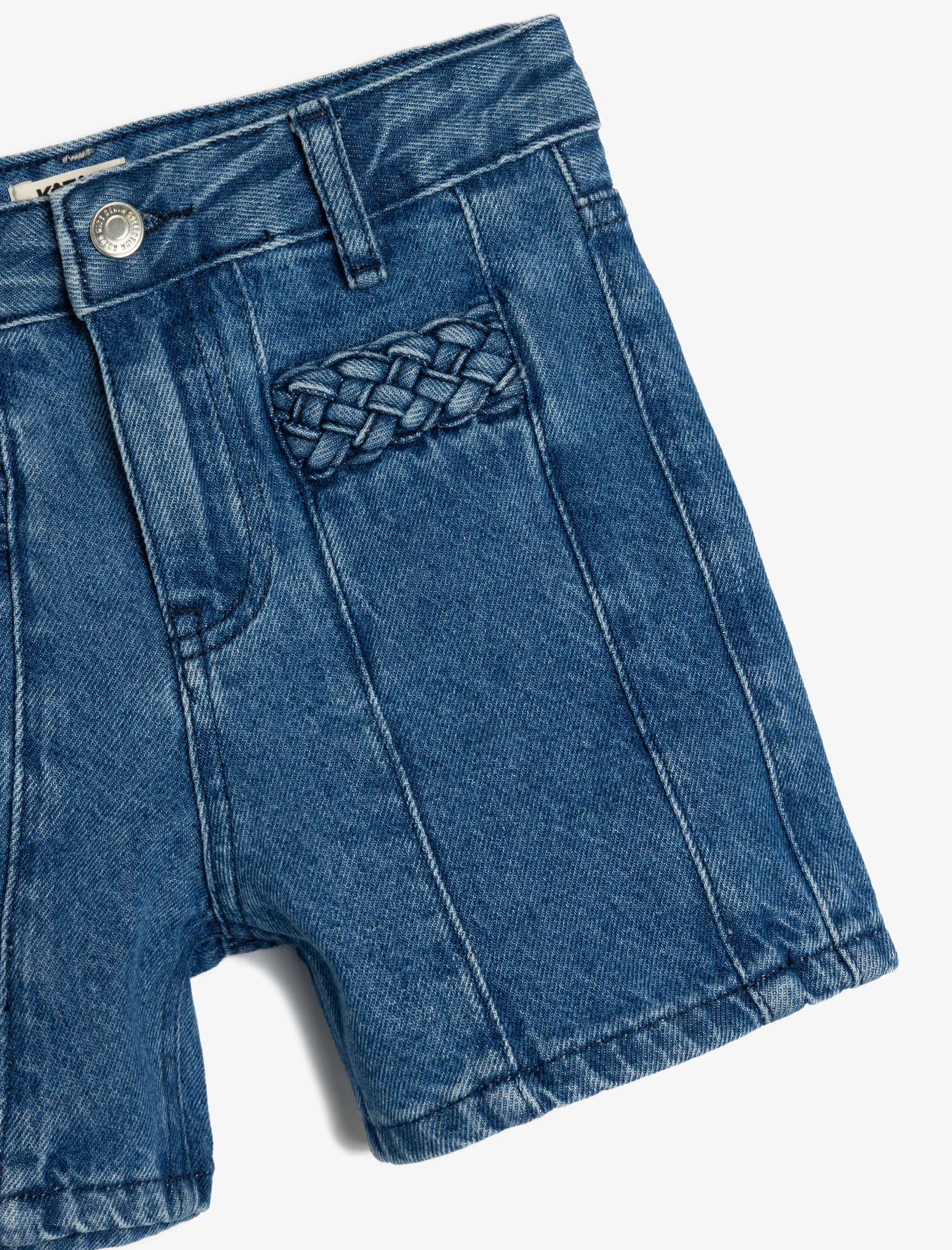  Kız Çocuk Pamuklu Yüksek Belli Örgü Detaylı Denim Şort