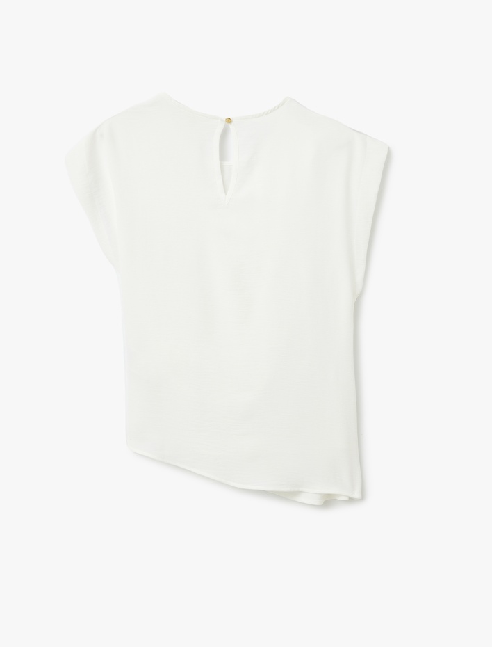  Drape Detaylı Bisiklet Yaka Asimetrik Kruvaze Bluz