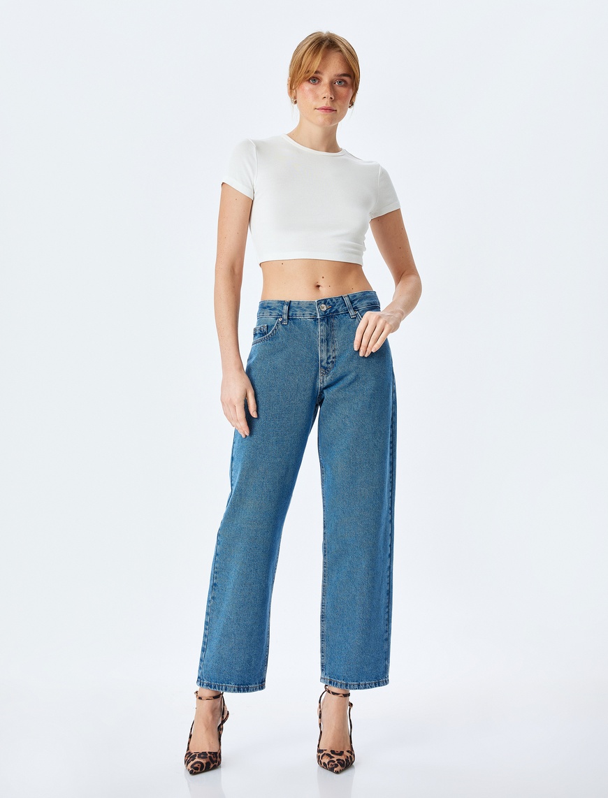   Straight Fit Düz Paça Cepli Denim Pantolon - Straight Fit Jeans