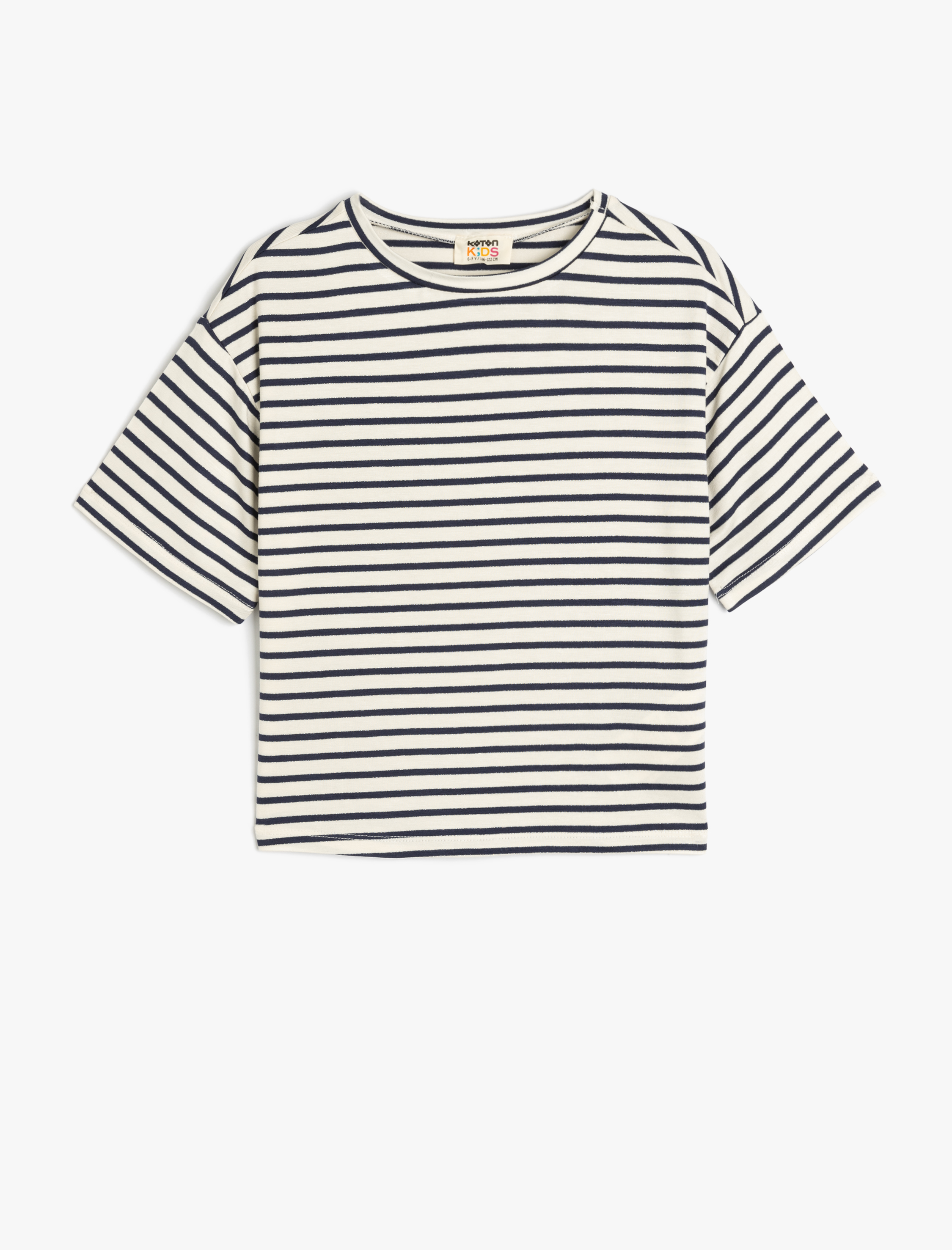  Kız Çocuk Kısa Kollu Bisiklet Yaka Çizgili Viskon Tişört