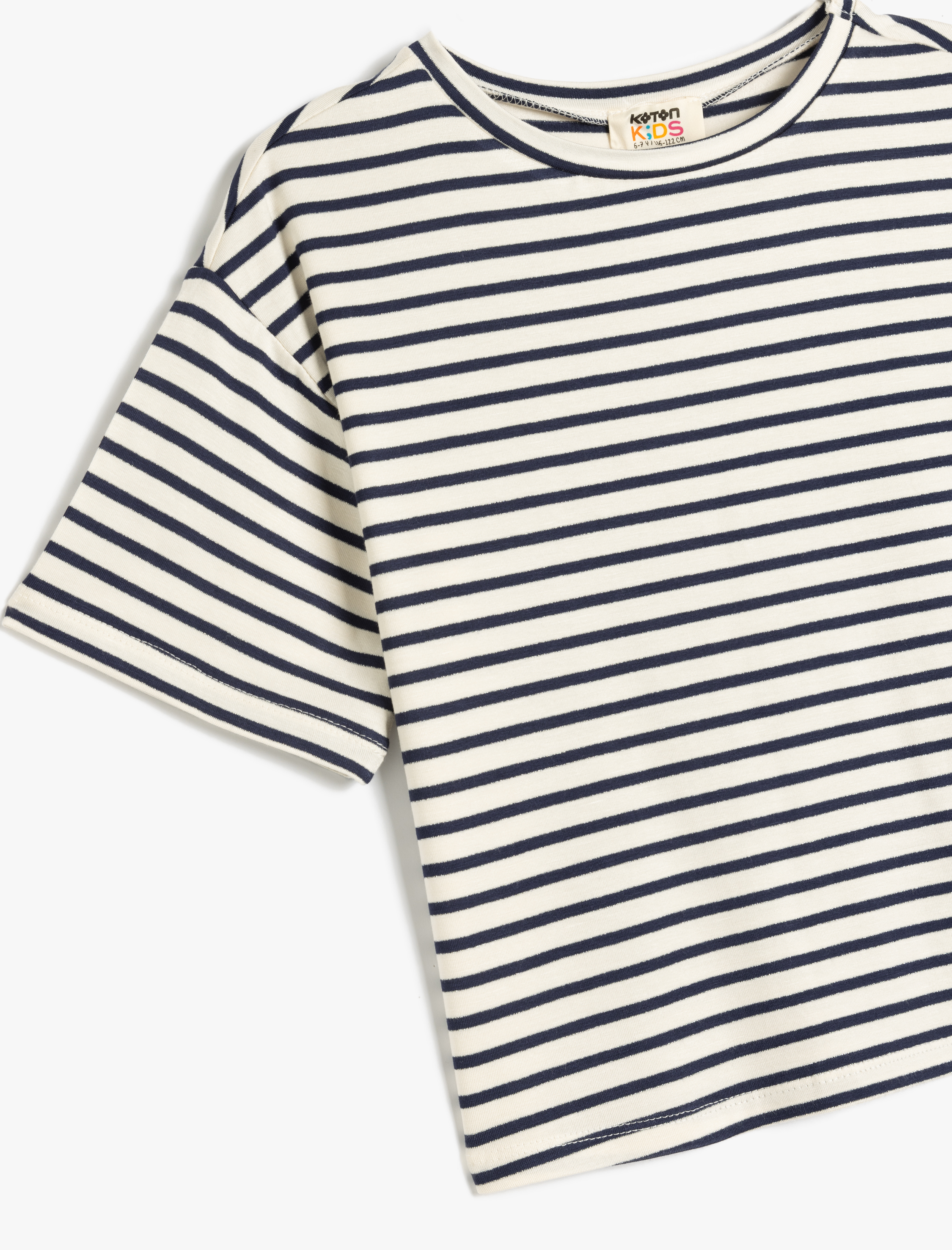  Kız Çocuk Kısa Kollu Bisiklet Yaka Çizgili Viskon Tişört