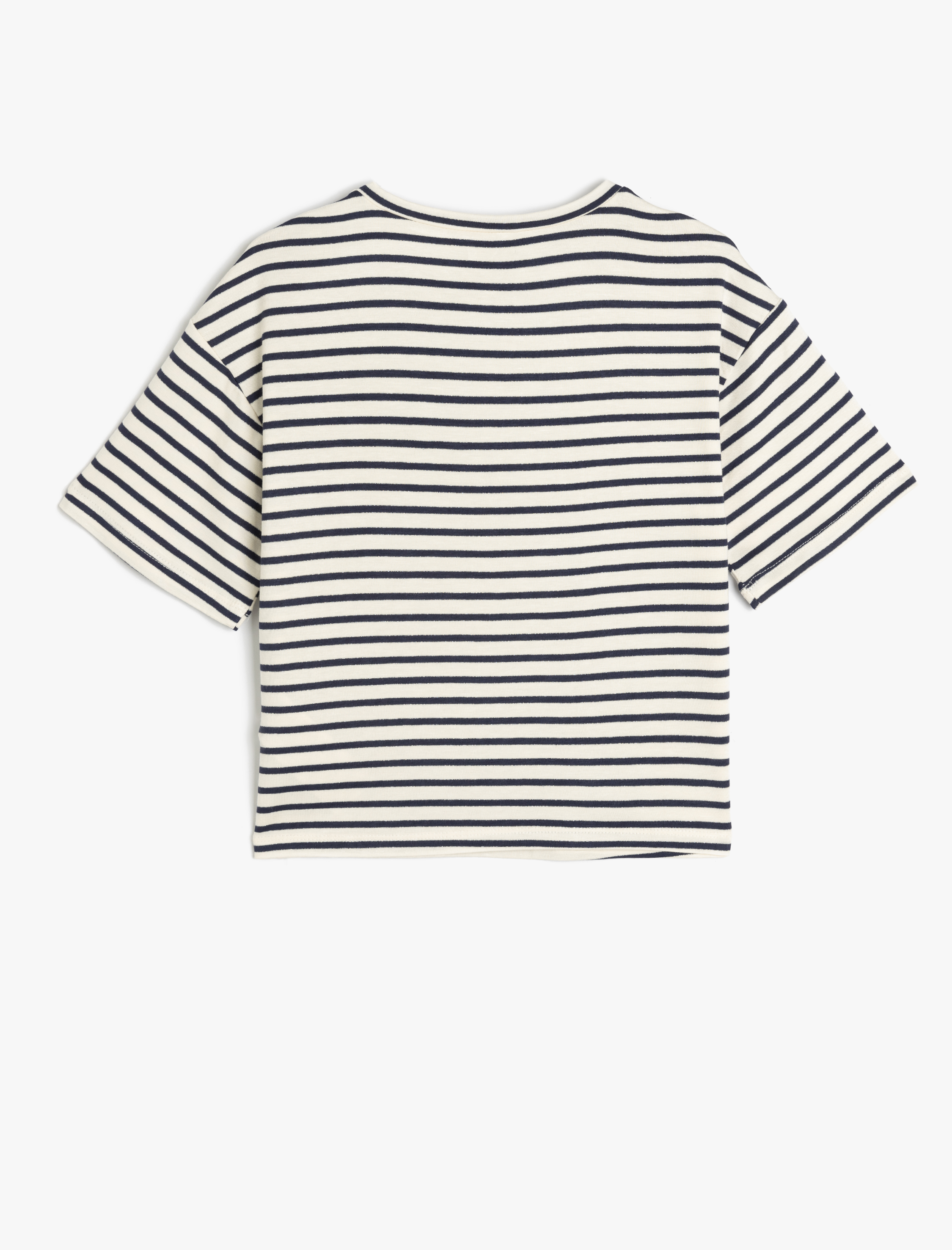  Kız Çocuk Kısa Kollu Bisiklet Yaka Çizgili Viskon Tişört