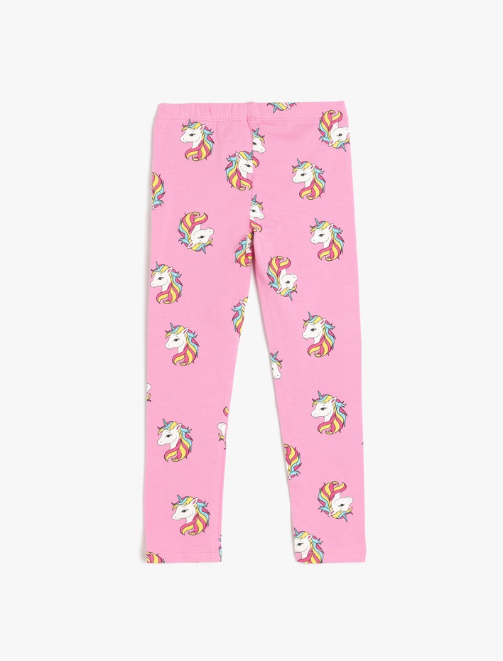 Kız Çocuk Pamuklu Beli Lastikli Unicorn Desenli Tayt