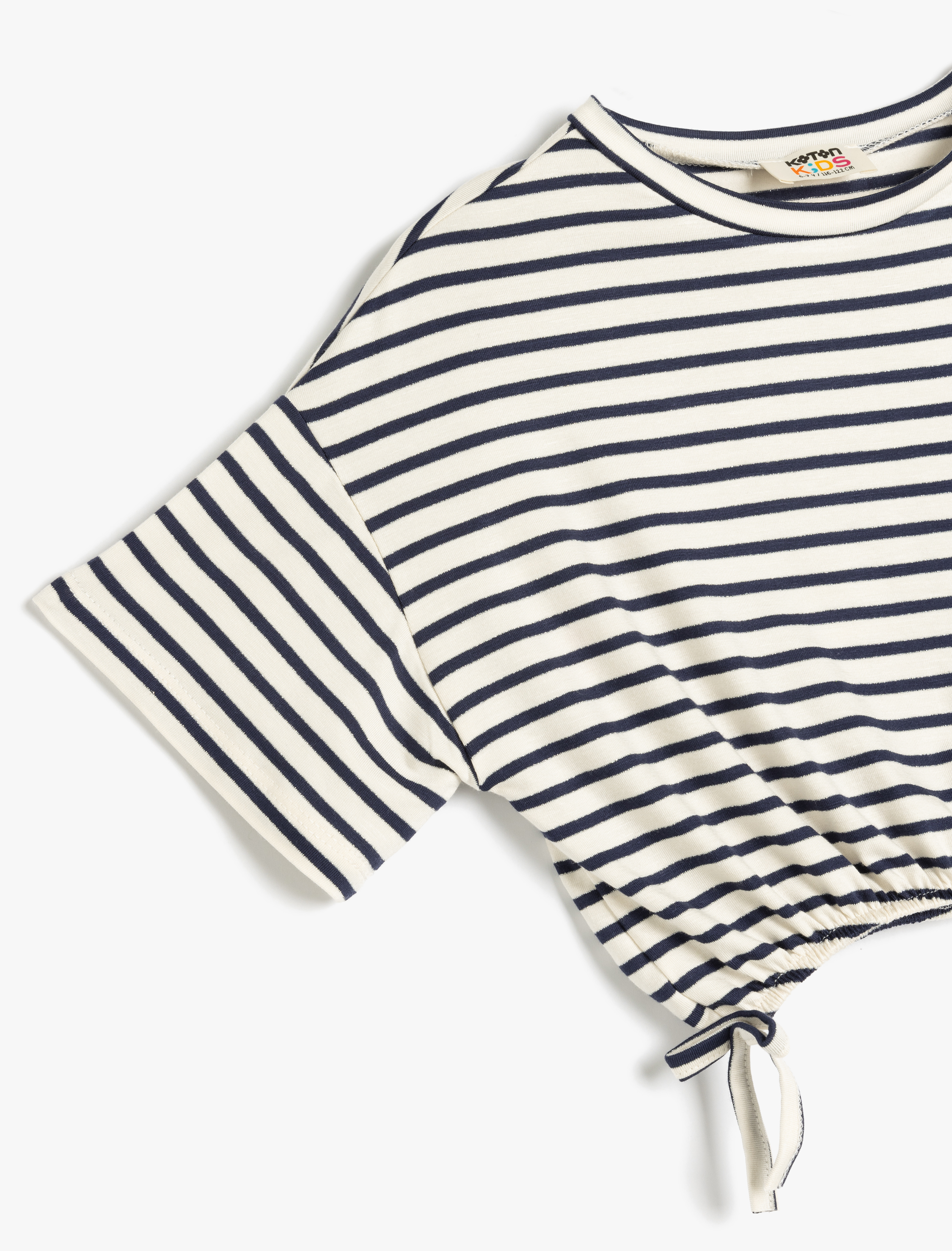  Kız Çocuk Bisiklet Yaka Kısa Kollu Büzgü Detaylı Viskon Crop Tişört