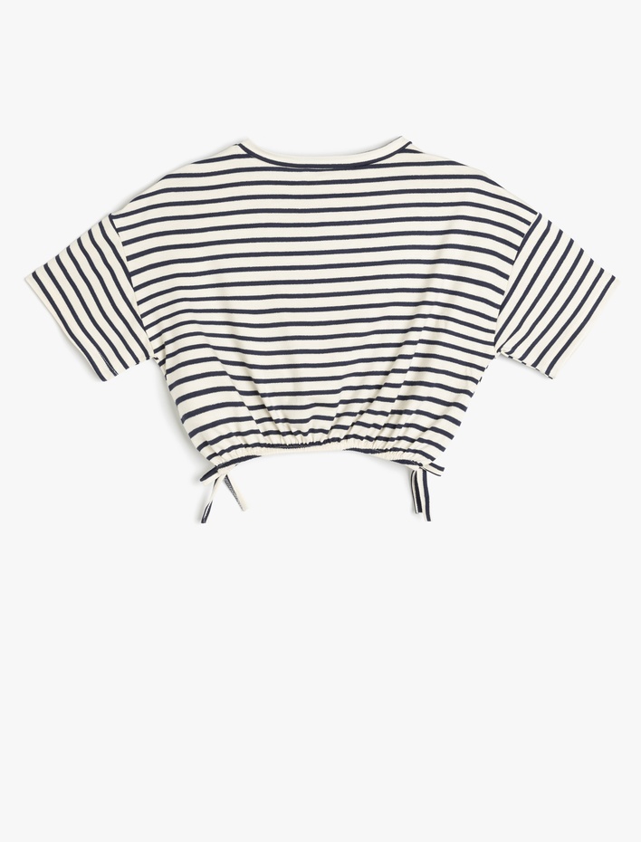 Kız Çocuk Bisiklet Yaka Kısa Kollu Büzgü Detaylı Viskon Crop Tişört