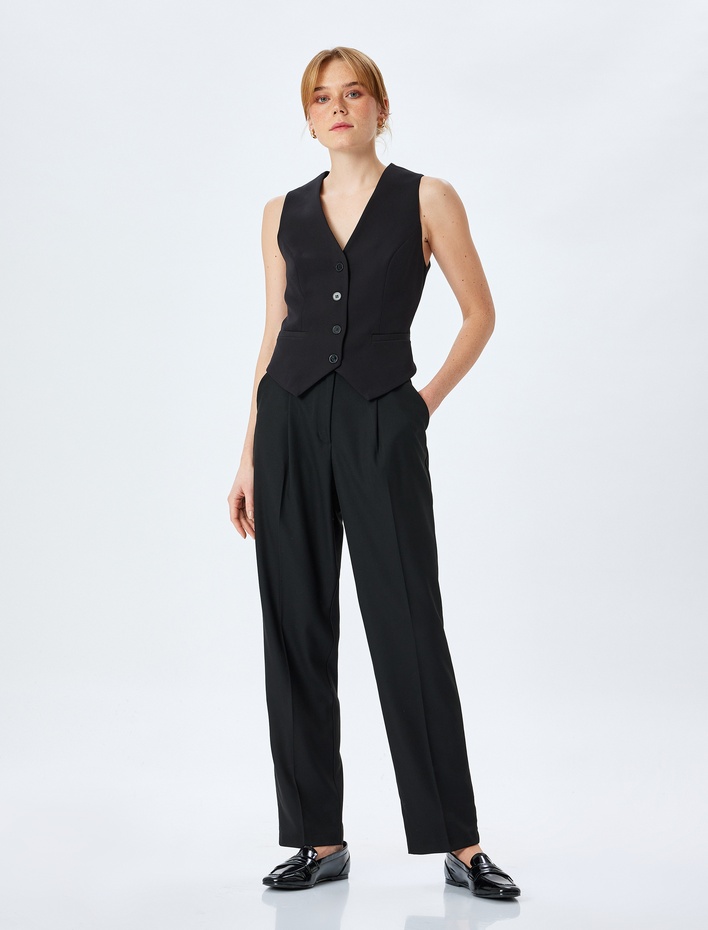  Ekstra Yüksek Bel Pileli Havuç Kesim Pantolon