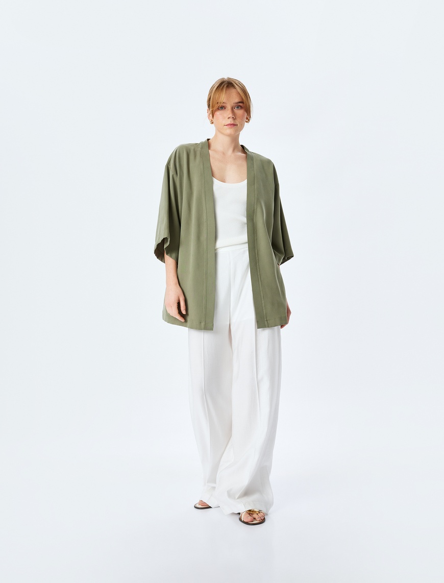   Gizli Cepli Viskon 3/4 Kol Oversize Kimono