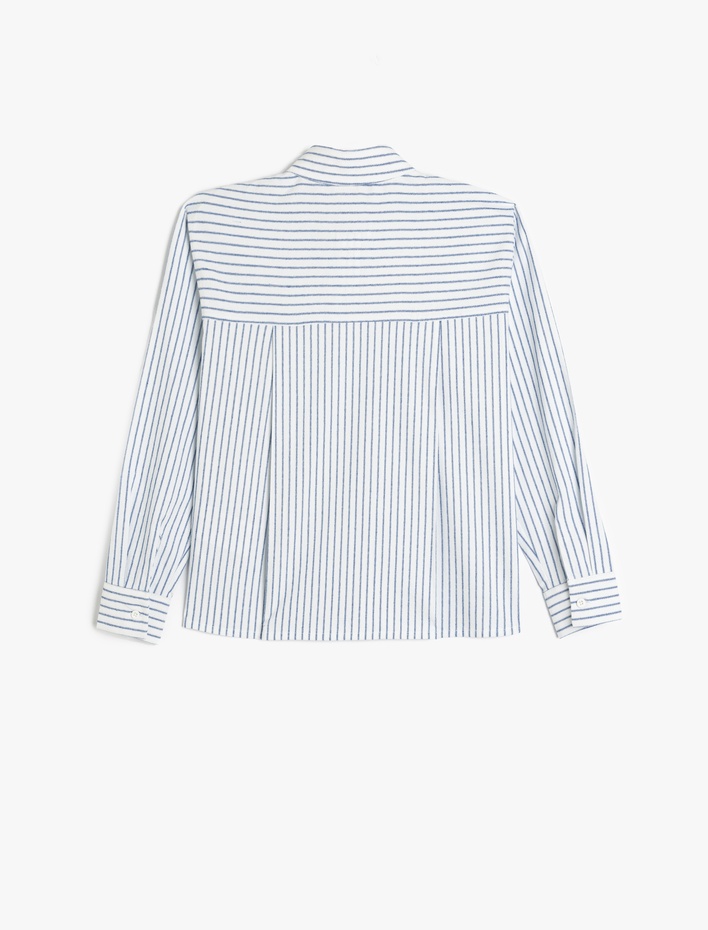 Kız Çocuk Uzun Kollu Düğme Kapamalı Viskon Karışımlı Çizgili Gömlek