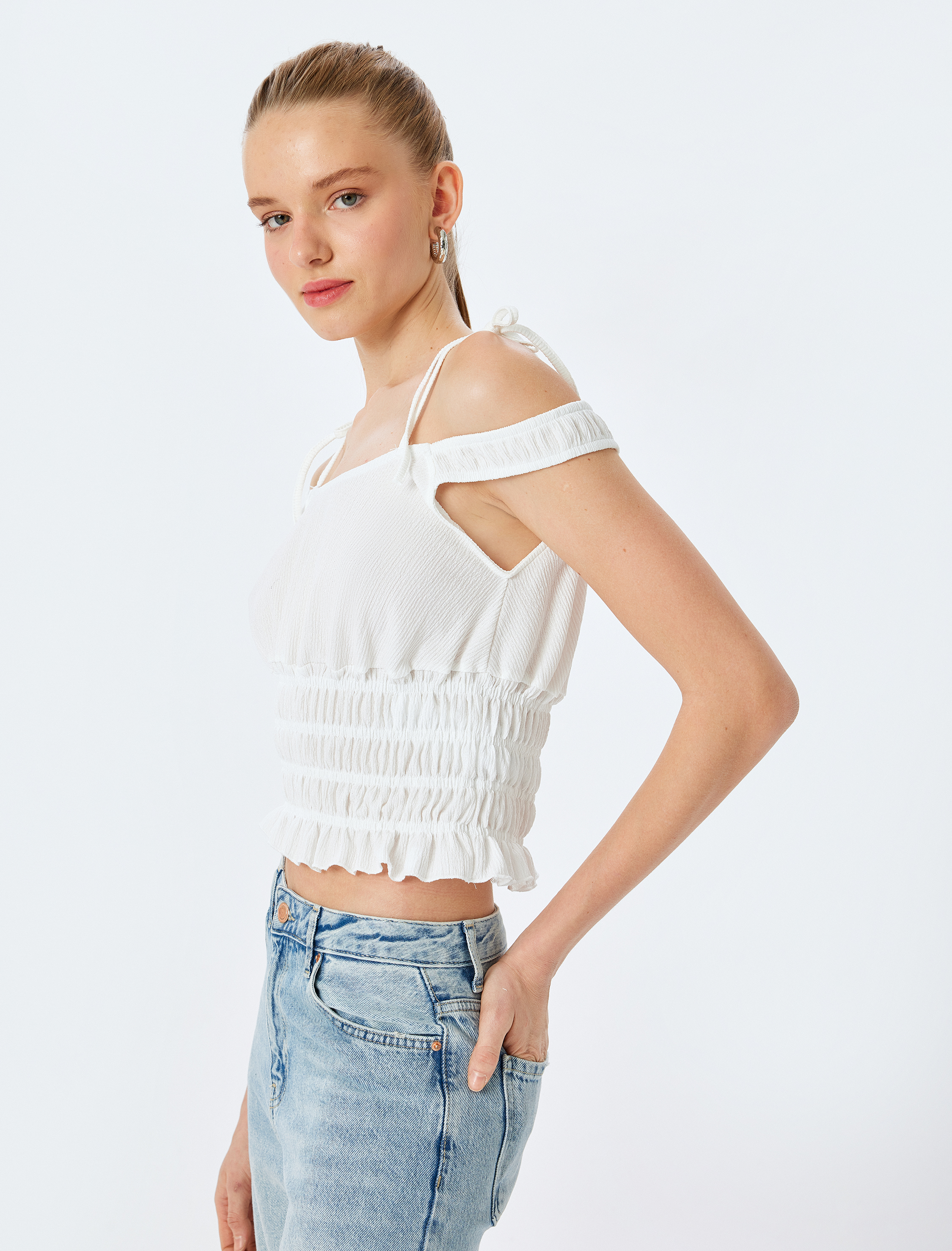 Gipeli Askılı Crop Slim Fit Tişört Bürümcük