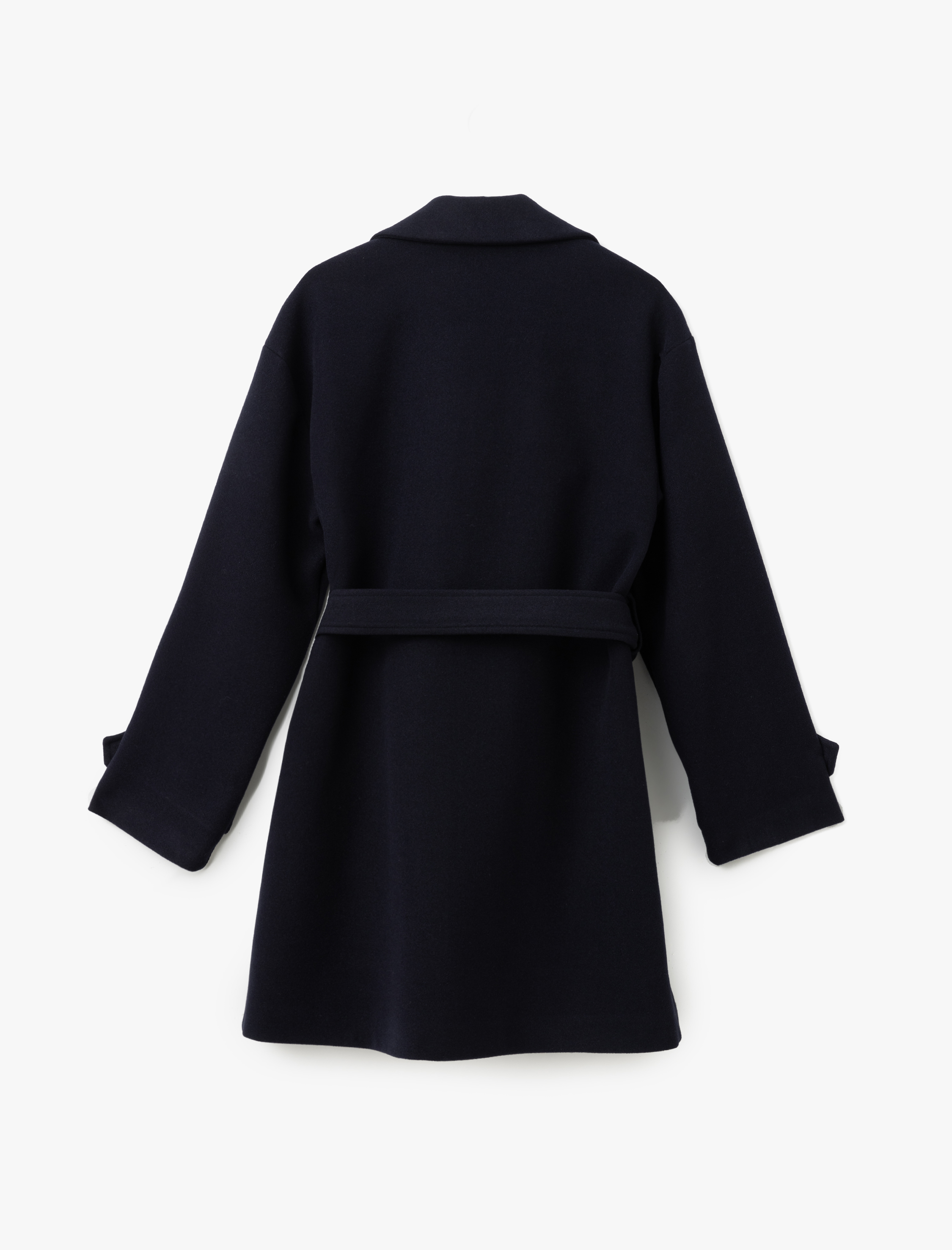   Uzun Kollu Kemerli Cepli Kruvaze Kaşe Kaban