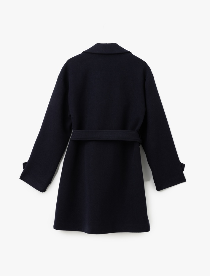  Uzun Kollu Kemerli Cepli Kruvaze Kaşe Kaban