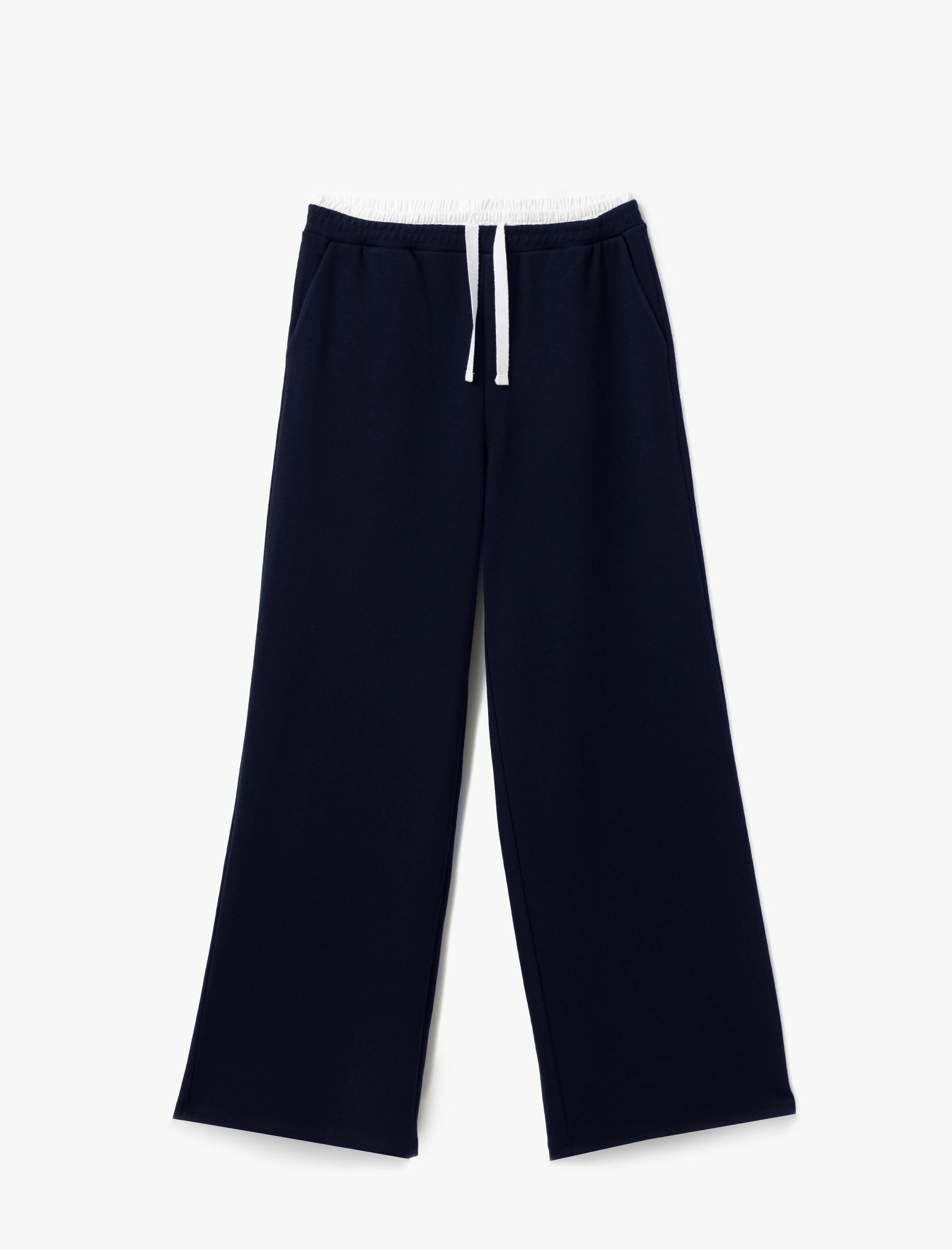   Viskon Karışımlı Çift Bel Detaylı Yan Cepli Bol Düz Paça Eşofman Altı