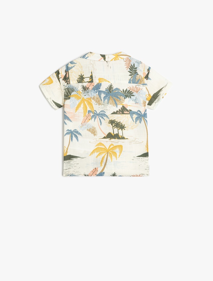 Erkek Bebek Palmiye Baskılı Düğmeli Pamuklu Kısa Kollu Gömlek