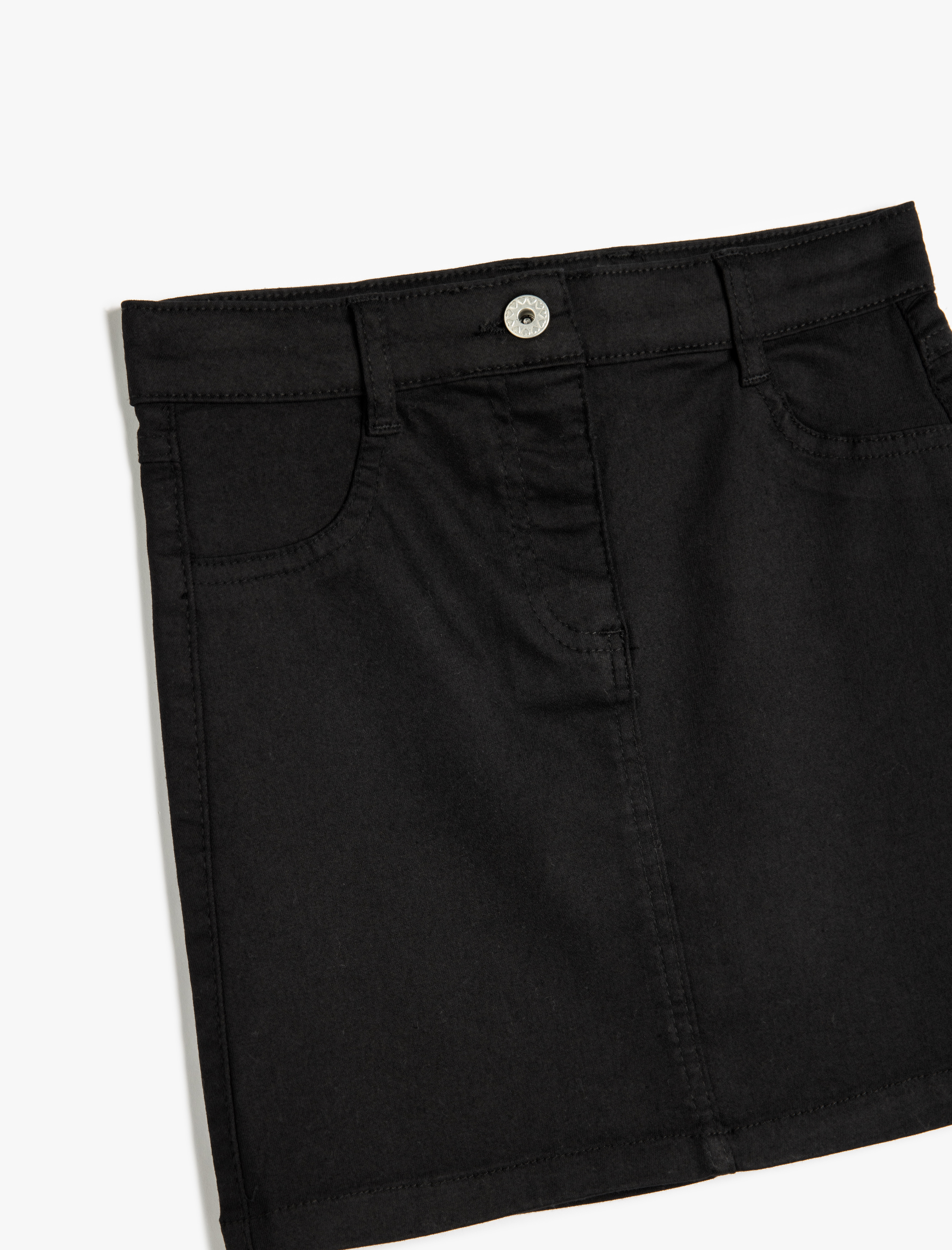 Kız Çocuk Düğme ve Fermuar Detaylı Cepli Basic Etek