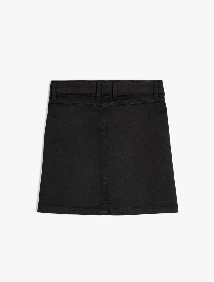 Kız Çocuk Düğme ve Fermuar Detaylı Cepli Basic Etek