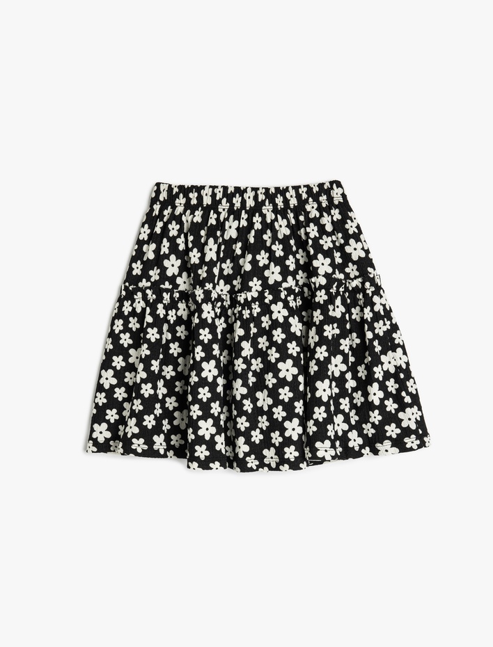 Kız Çocuk Çiçek Desenli Beli Lastikli A Kesim Etek