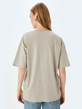 Slogan Baskılı Bisiklet Yaka Kısa Kollu Oversize Tişört_3